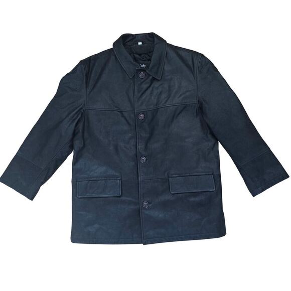 Gaby Men's Black Genuine Leather Jacket Overcoat with Quilted Lining Size M - Picture 2 of 11